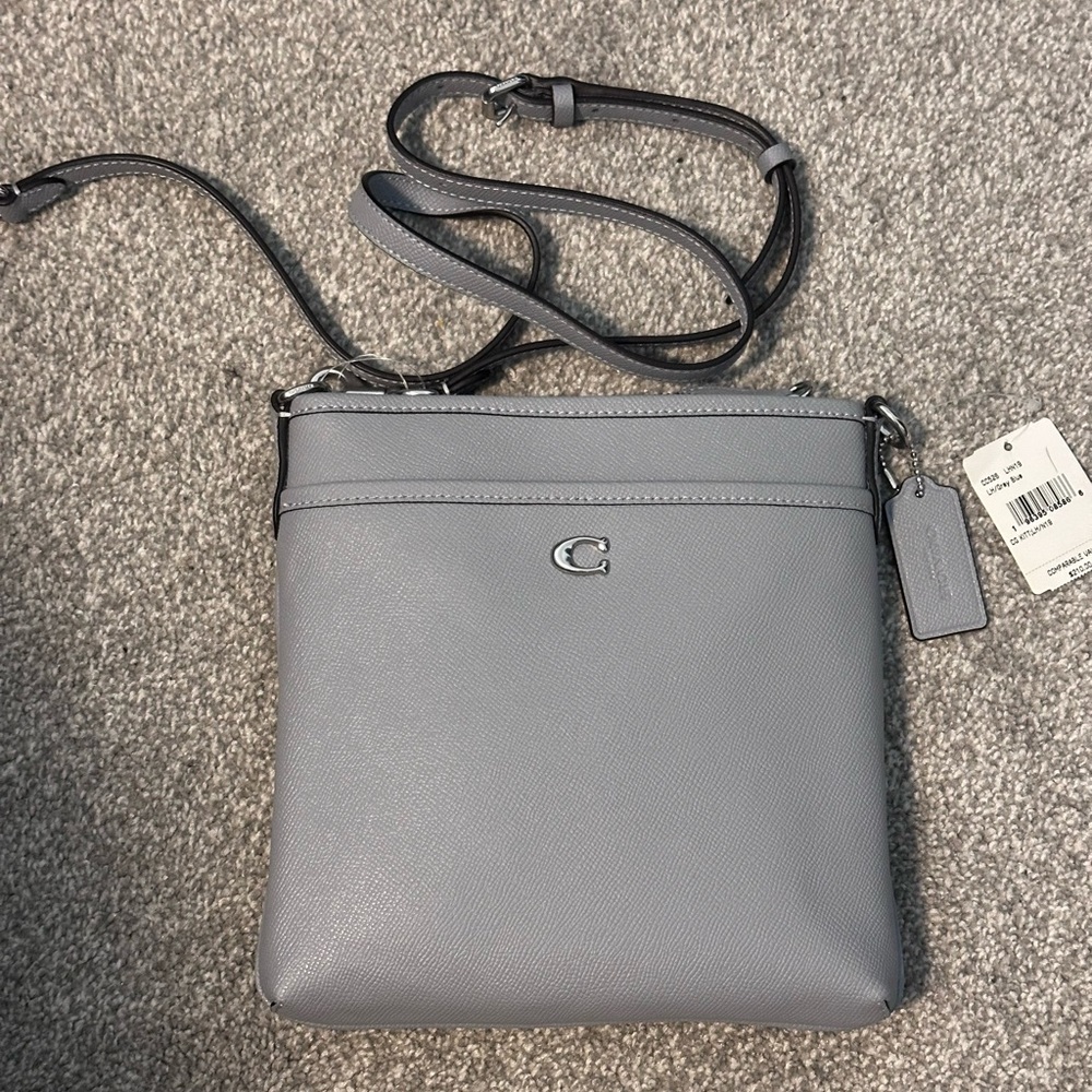Coach Kitt Messenger Crossbody bag in Grey/Blue leather with silver hardware